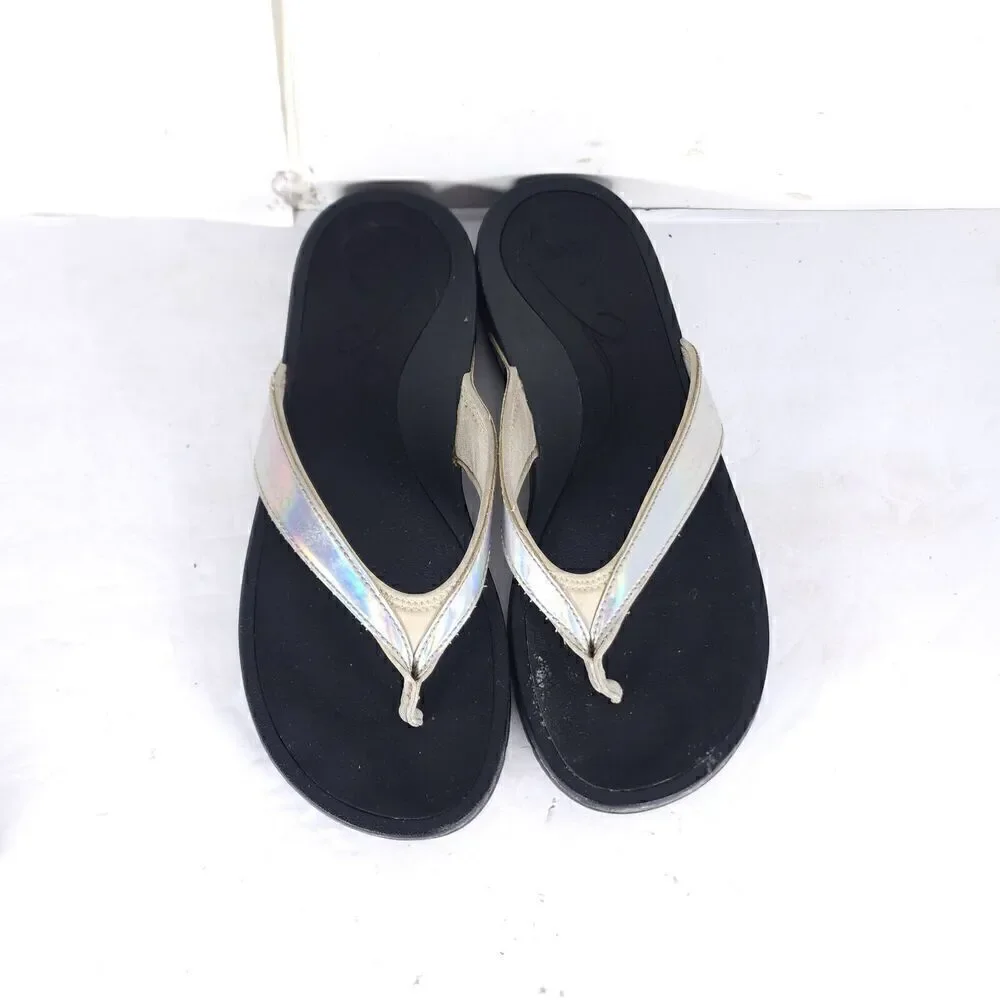 Abeo Women's Alea US9N Silver Thong Neutral Footbed Slide Thong Flip Flop Sandal